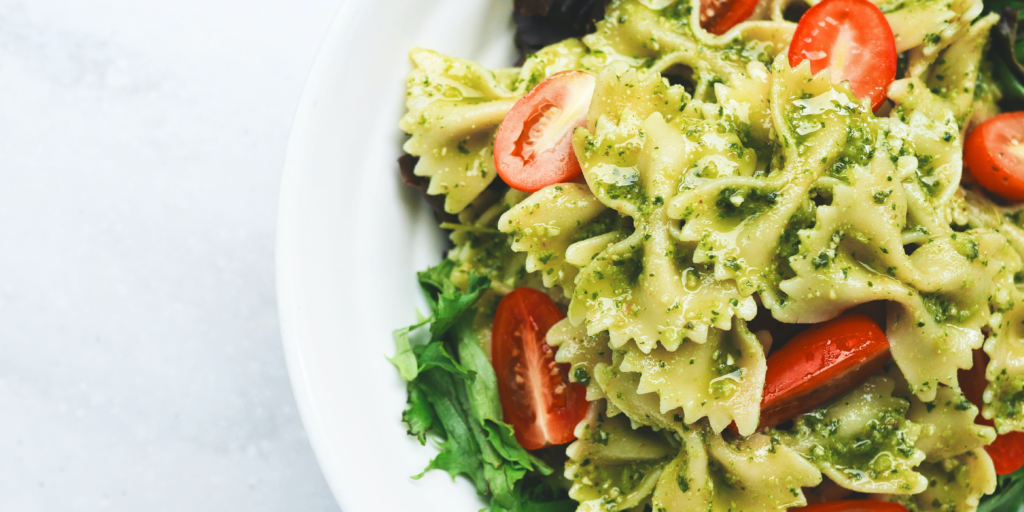 A bowl of pesto pasta, image from unsplash