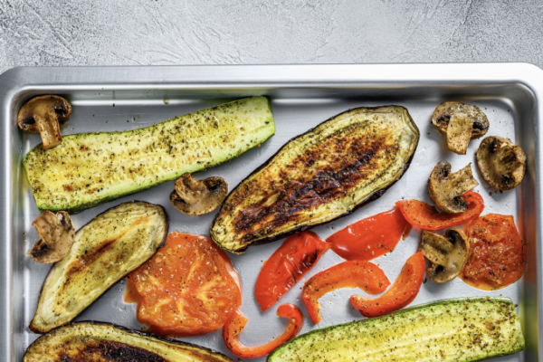 Sheet pan with roasted veggies