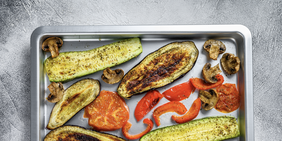 Sheet pan with roasted veggies