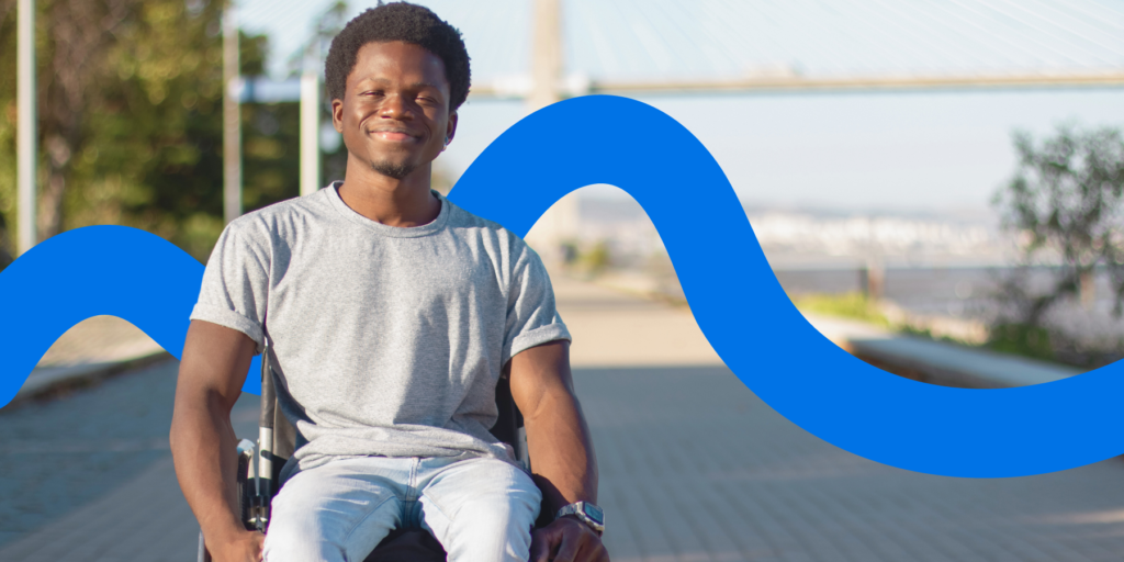 Young adult sitting in wheelchair