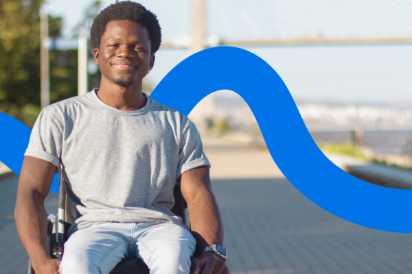 Young adult sitting in wheelchair