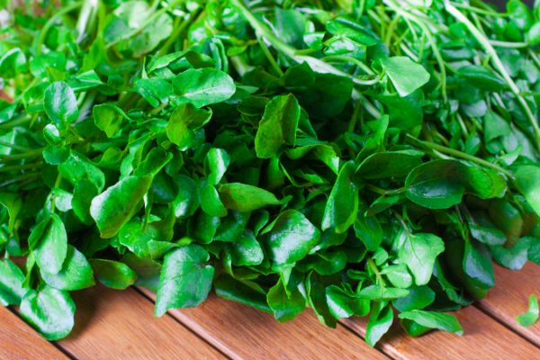 A photo of watercress on a cutting board