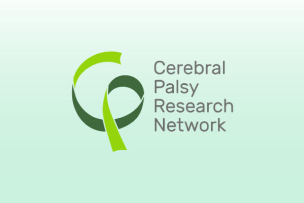The cerebral palsy research network logo overlaying a light green and white background