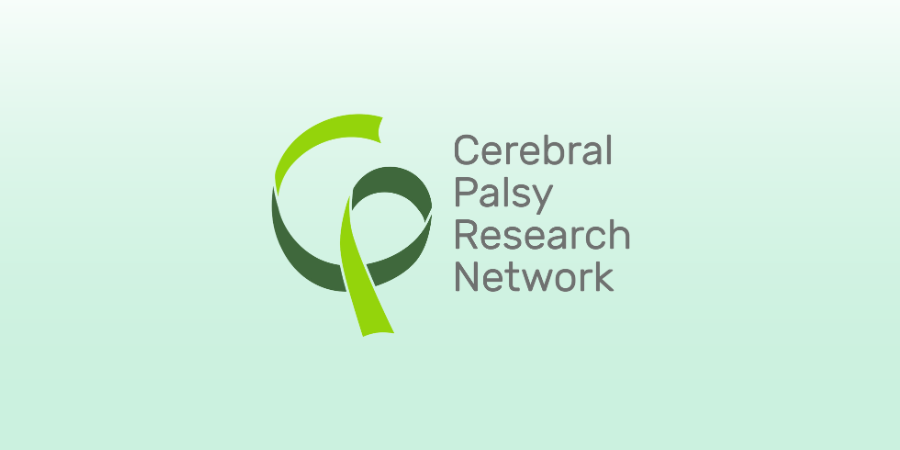 The cerebral palsy research network logo overlaying a light green and white background